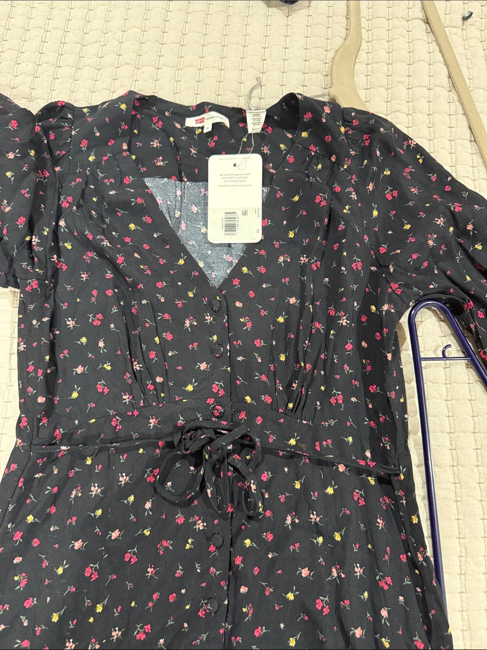 Levi's Black Midi Dress with Pink and Yellow Floral Pattern